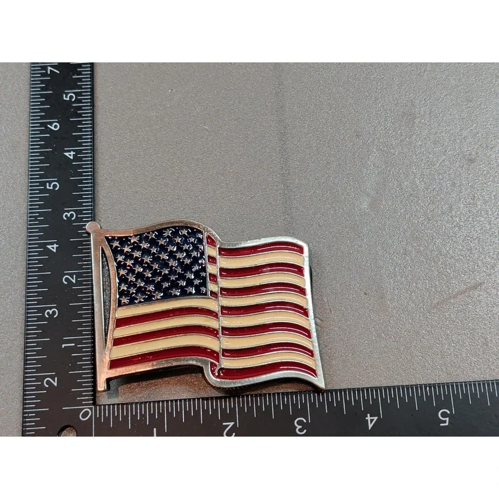 Vintage Style American Flag Belt Buckle Red White Blue Enamel Metal ID 2155